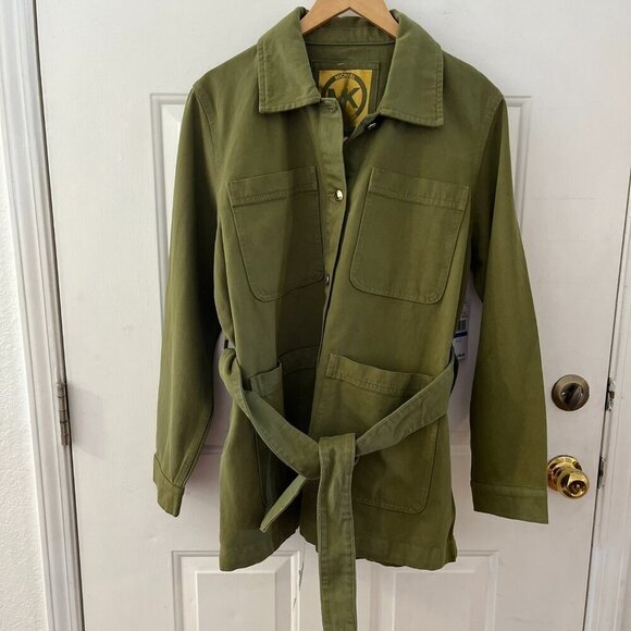 Michael Kors Woman's Olive Green Short Military Utility Trench Coat Sz XL - Picture 1 of 10